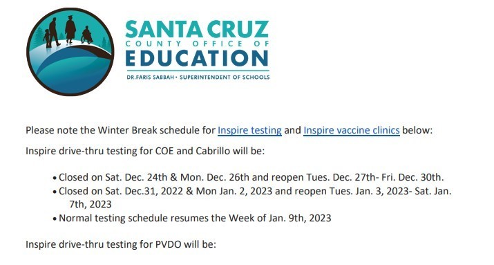 SCCOE covid testing and vaccine clinics