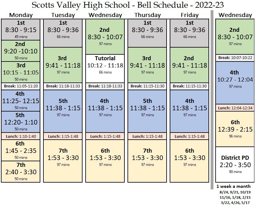 Bell Schedule 2022-23 | Scotts Valley High School